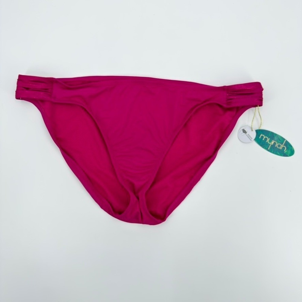 Mynah Magenta Pink Metallic Ruched Hipster Bikini Bottom XL New With Tags